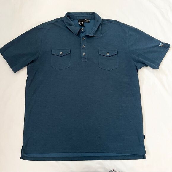 Kuhl Shirt Men XXL Polo Short Sleeve Blue Outdoor Stretch Casual camping - Picture 1 of 5